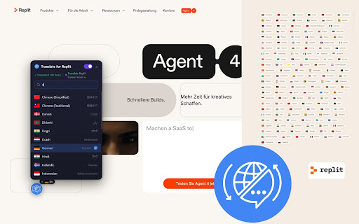 Replit: interface translator — English and 133 languages screenshot