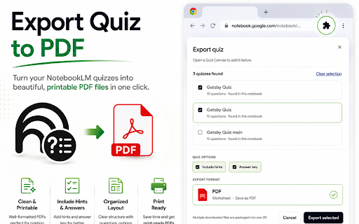NotebookLM Quiz Exporter for Gemini Notebook screenshot