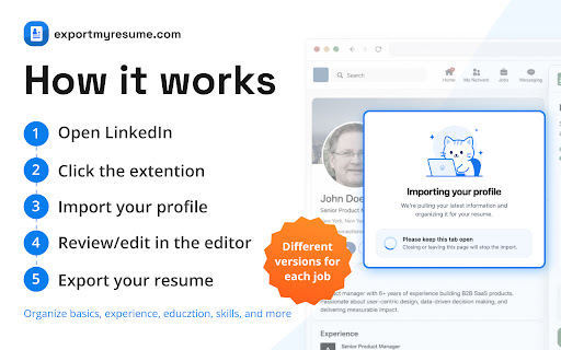 ExportMyResume — LinkedIn Profile to PDF screenshot