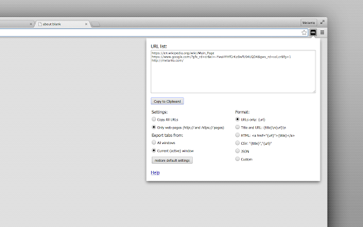 Copy URLs screenshot
