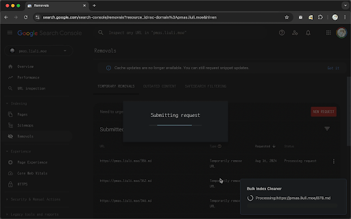 Google Search Console - Bulk Index Cleaner screenshot
