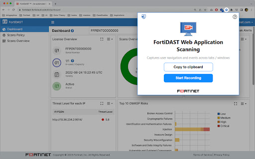 FortiDAST Web Application Scanning screenshot
