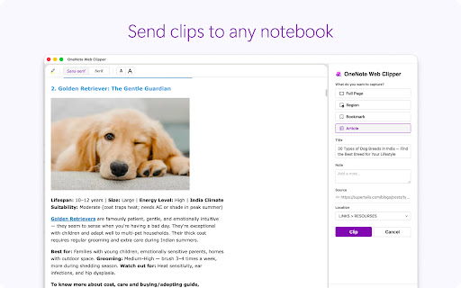 OneNote Web Clipper screenshot