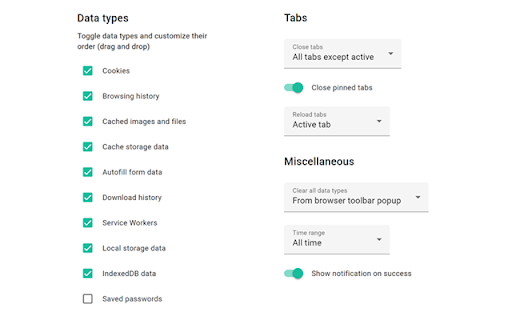 Clear Browsing Data screenshot