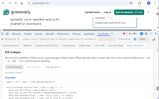 DevTools StackProbe screenshot