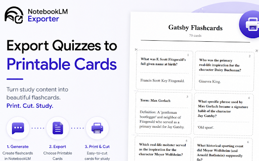 NotebookLM to PDF, Quiz and Flashcard Exporter screenshot