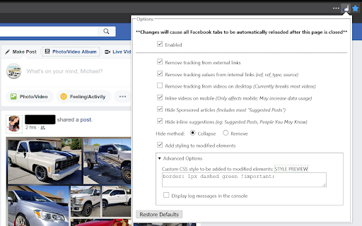 Tracking & Ad Removal on FaceBk screenshot