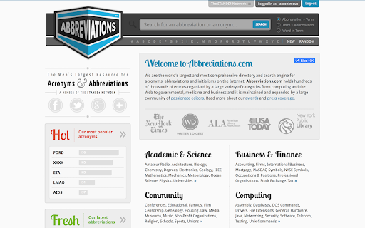 Abbreviations.com screenshot