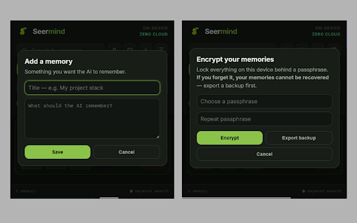 Seermind — your AI memory, on your device screenshot