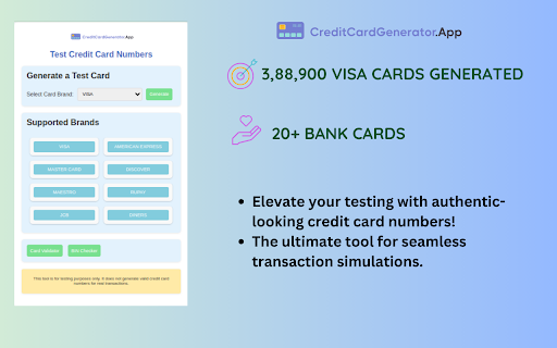 Test Credit Card Numbers screenshot