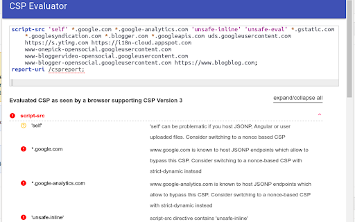 CSP Evaluator screenshot