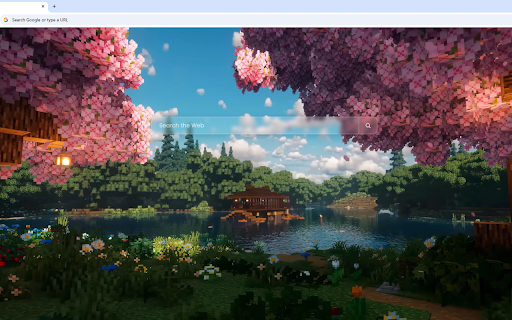 Cherry Blossom Lake House Minecraft Live Wallpaper screenshot