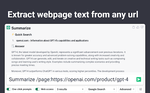 WebChatGPT: Prompt library with web access screenshot