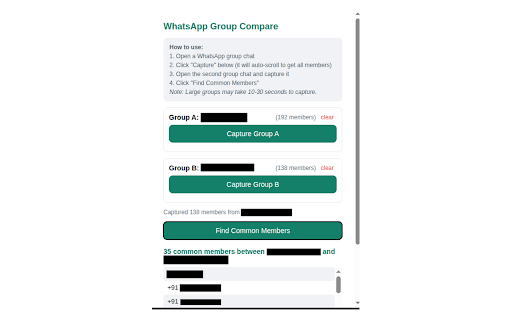 WhatsApp Group Compare screenshot