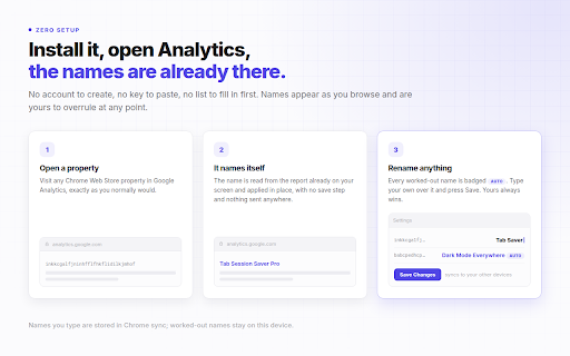 Google Analytics (GA4) Name Changer for Chrome Extension Developers screenshot