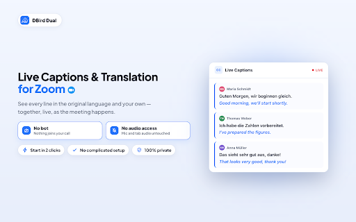 DBird Dual Live Captions & Translation for Zoom screenshot