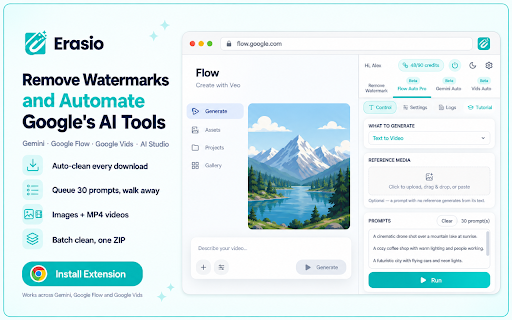 Erasio - Automate Google Flow, Gemini and Google Vids screenshot