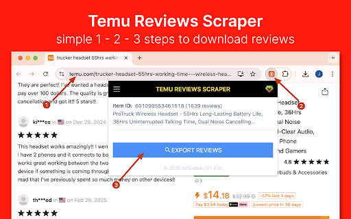 Temu Reviews Scraper - Extract Temu Reviews to CSV/Excel/JSON screenshot