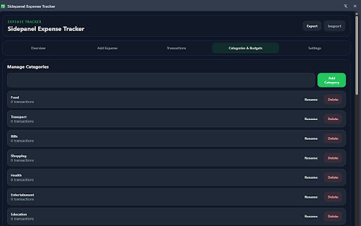 Sidepanel Expense Tracker screenshot
