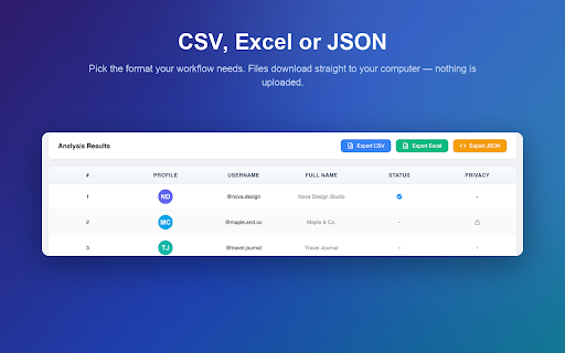 Follower Export – Following, Likes & Comments to CSV, Excel screenshot