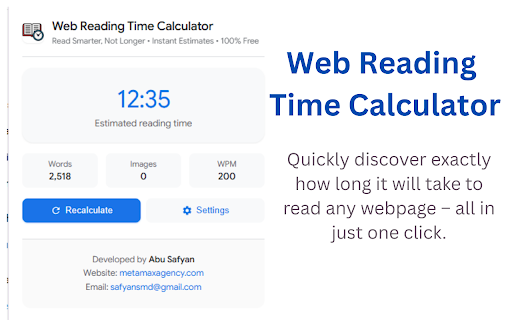 Web Reading Time Calculator – Quick, Accurate, and Easy to Use screenshot