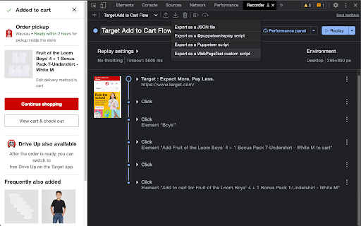WebPageTest Recorder Extension screenshot