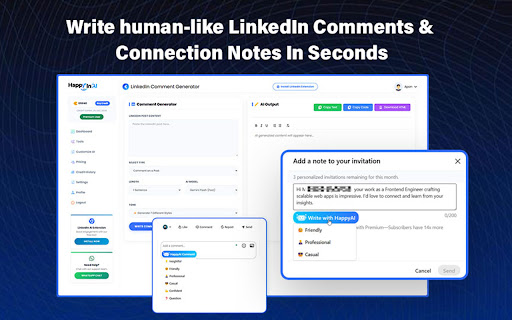 LinkedIn AI Comments & Connection Notes Generator - HappyInAI screenshot