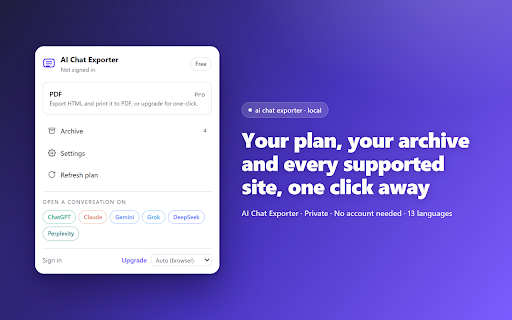 AI Chat Exporter: Save ChatGPT, Claude, Gemini & more as PDF, Word & more screenshot