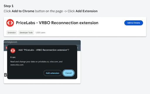 PriceLabs - VRBO Reconnection extension screenshot