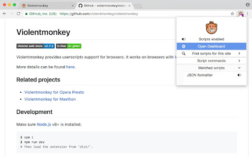 Violentmonkey BETA screenshot