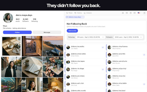 Unfollowers Tracker - Who Unfollowed Me & Not Following Back - Gramlens screenshot