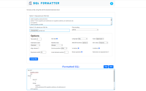 SQL Formatter screenshot