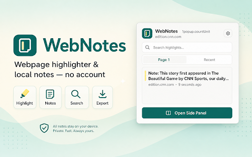 WebNotes: Webpage Highlighter & Notes – Local Search screenshot