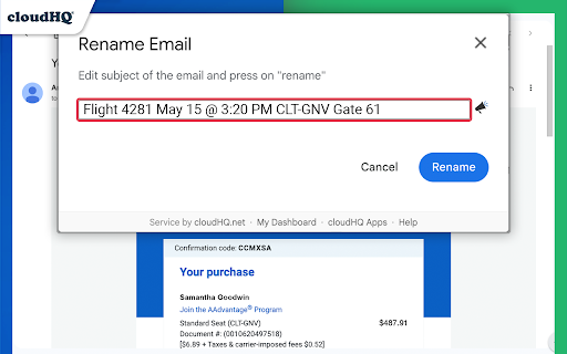 Rename Email Subject by cloudHQ screenshot
