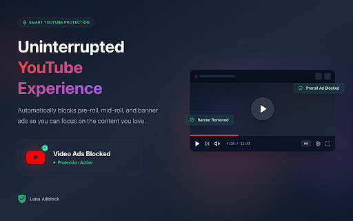 Luna Adblock for Youtube & Websites screenshot