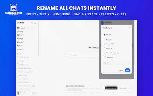 ChatMaster – ChatGPT Bulk Delete, Archive, Rename & Timestamps screenshot