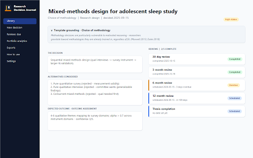 Research Decision Journal screenshot