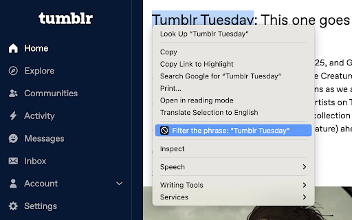 Filtering+ for Tumblr screenshot