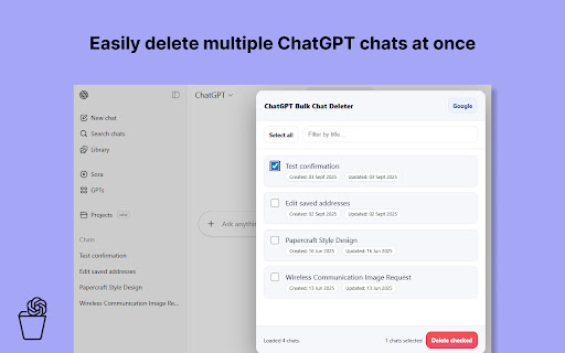 ChatGPT Bulk Chat Deleter screenshot