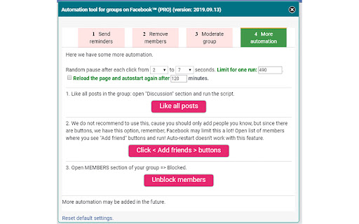 Automation tool for groups on Facebook™ screenshot