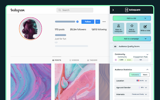 Kolsquare Analytics Sidebar screenshot