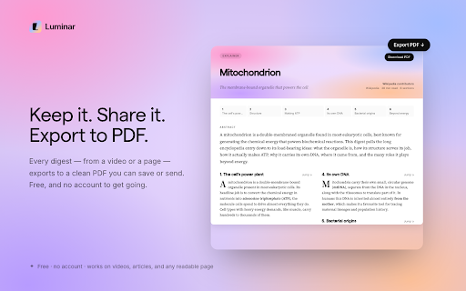 Luminar: AI Summaries for Videos & Articles screenshot