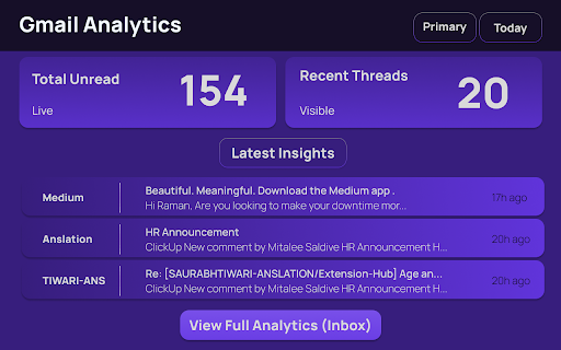 Gmail Analytics screenshot