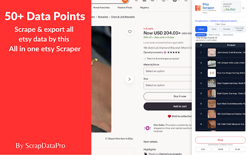 Etsy Scraper : Export listings , reviews , sellers and download images screenshot