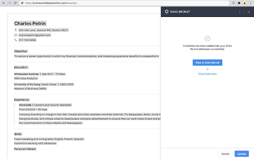 Zoho Recruit's Resume Extractor screenshot