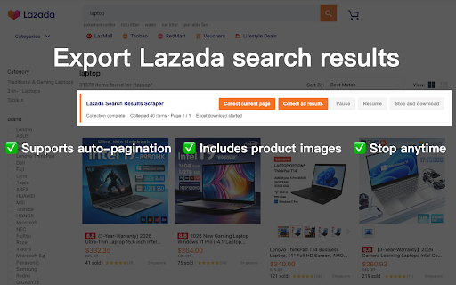 Lazada Search Results Scraper screenshot