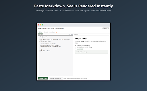 Markdown to HTML: Paste, Preview, Export screenshot