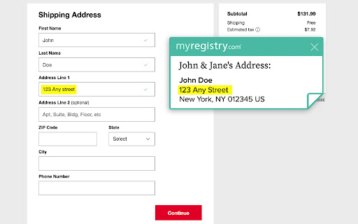 MyRegistry Shipping Address Assist screenshot