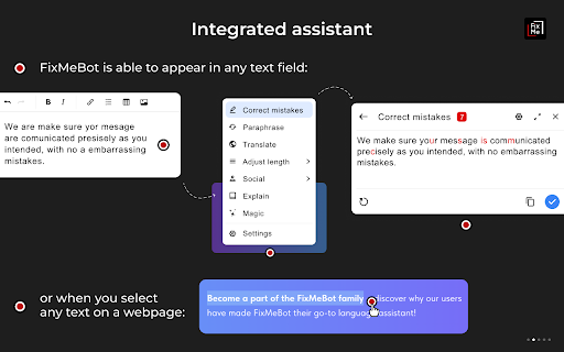 FixMeBot - AI Writing Assistant and Language Tool screenshot