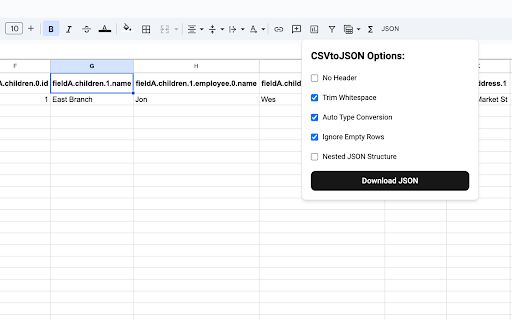 Sheets to JSON screenshot